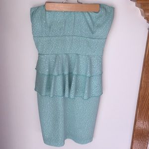 Strapless aqua party dress